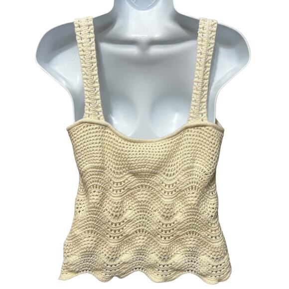 Rachel Zoe‎ Boho Crochet Crop Babydoll Top L Ivory Indie Sleaze Coquette Resort - Picture 3 of 11